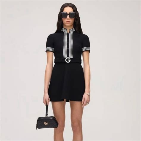 Gucci Belted Light Wool Crepe Mini Dress 